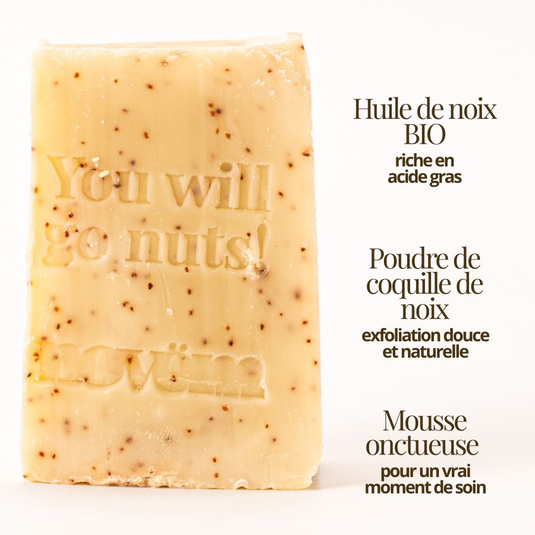 Savon solide exfoliant pour le corps à la poudre de coquille de Noix de Grenoble