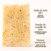 Savon solide exfoliant pour le corps à la poudre de coquille de Noix de Grenoble